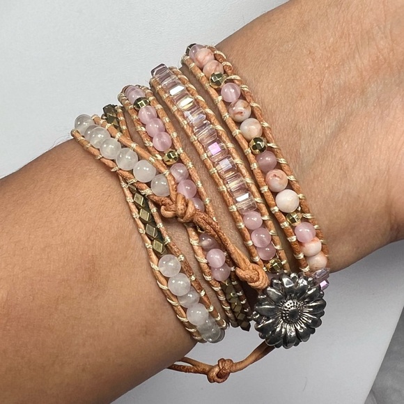 Rough Rose Quartz Long Gemstone Wrap Bracelet - Picture 5 of 6